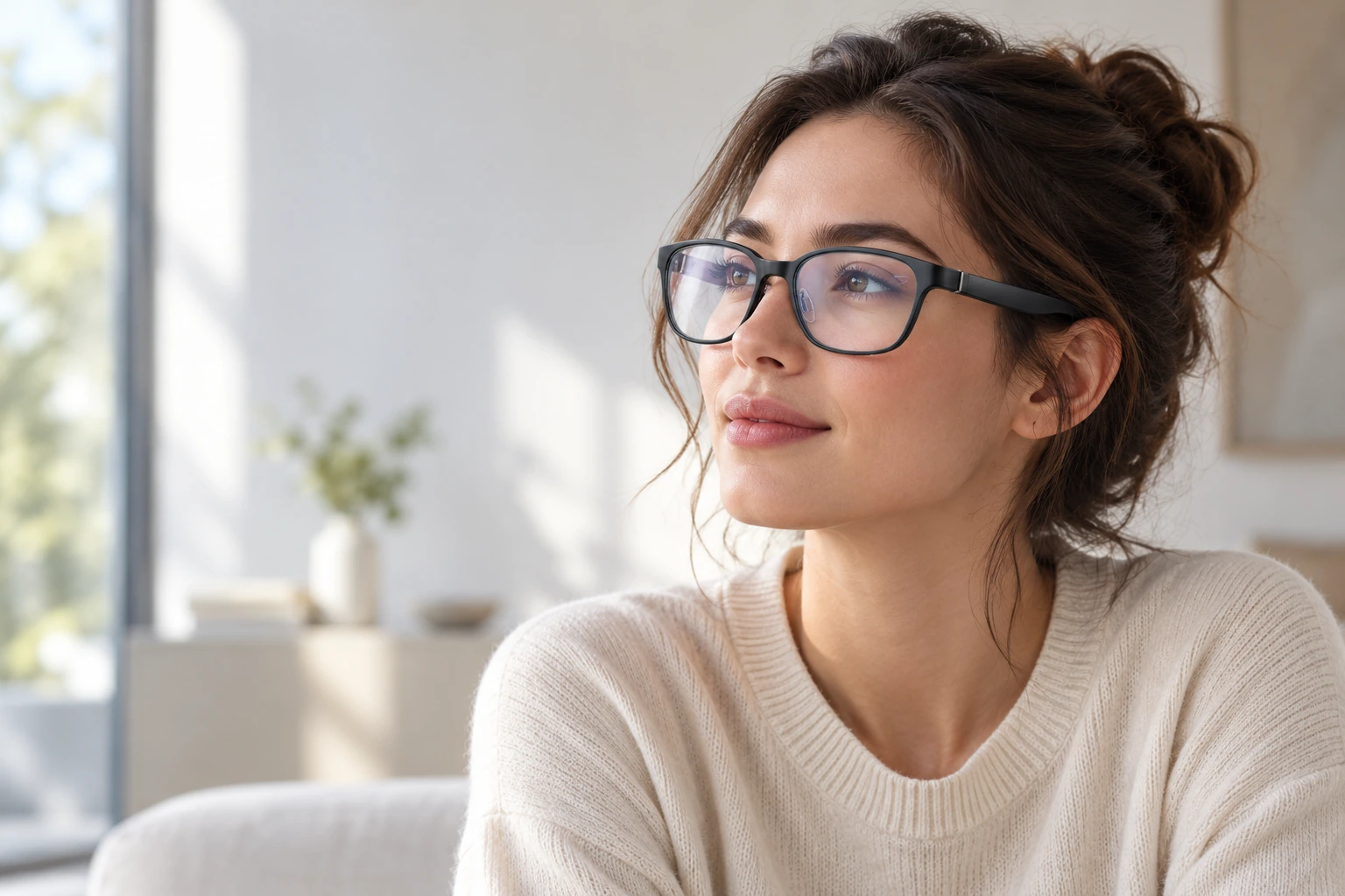 Illustrative concept of a person wearing Mirror glasses in a calm everyday setting