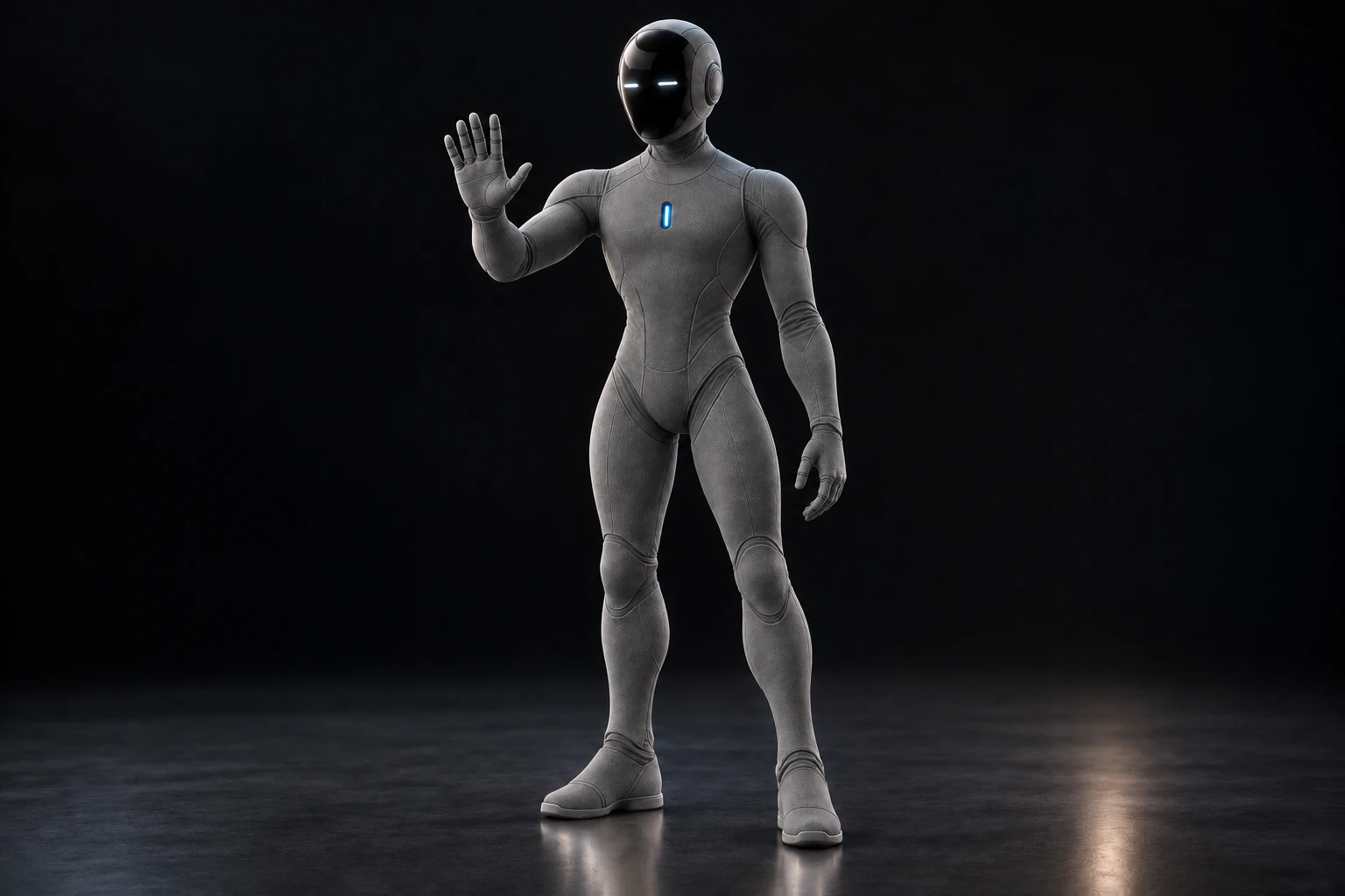 Skinned Max in graphite: Protective open palm